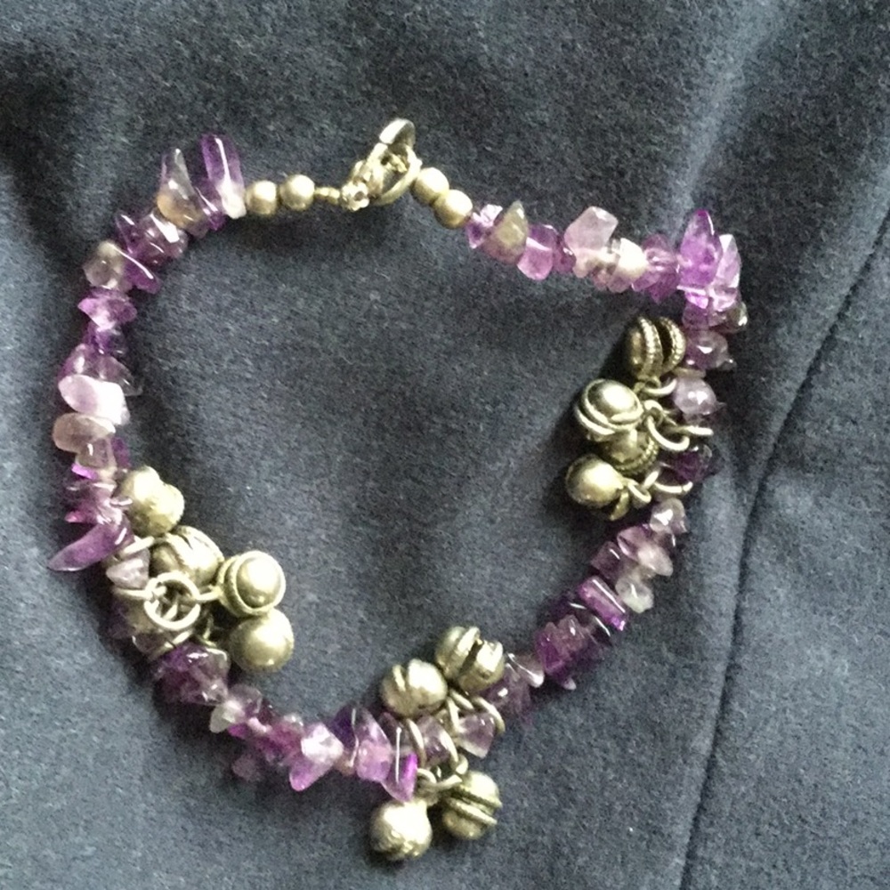 Amethyst stones ankle bracelet bells gypsy